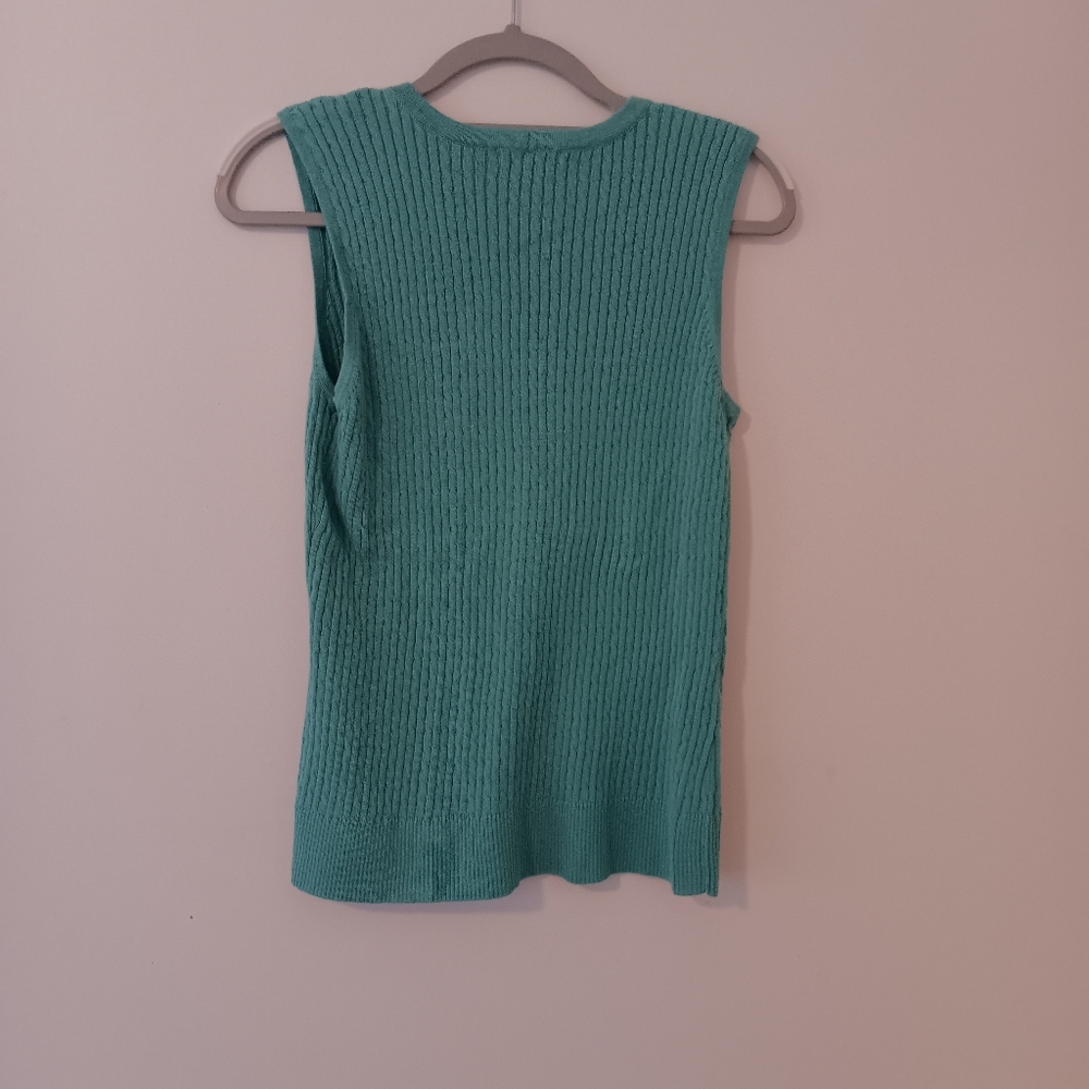 JEANNE PIERRE Teal Ribbed Knit Cardigan & Tank Set Large - Picture 3 of 7